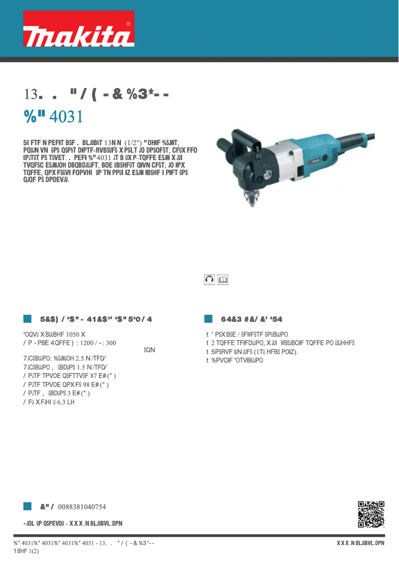 Page 1 de la notice Fiche technique Makita DA4031