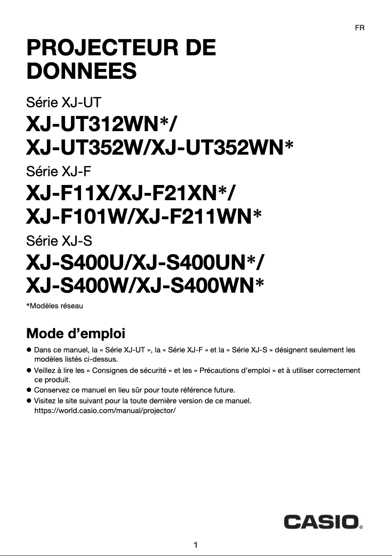 Página 1 del manual Manual de usuario Casio XJ-UT312WN