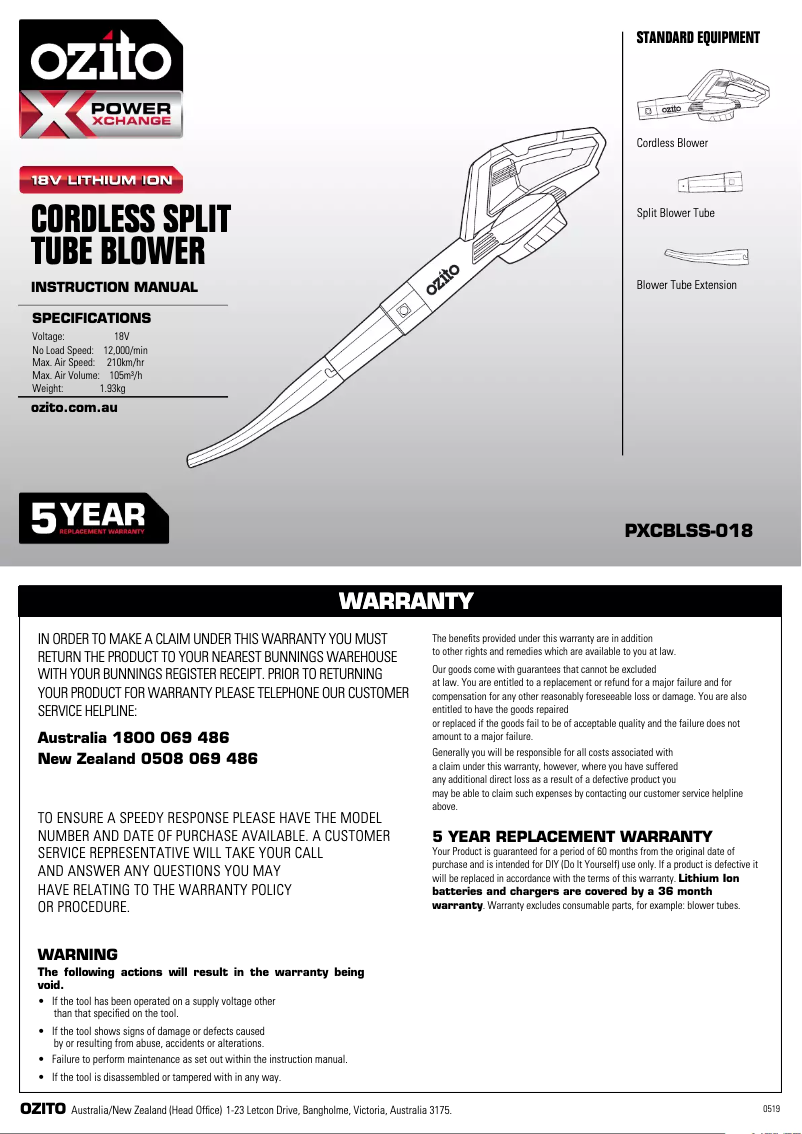 Page n°1 - Manuel utilisateur Ozito PXBGTK-258