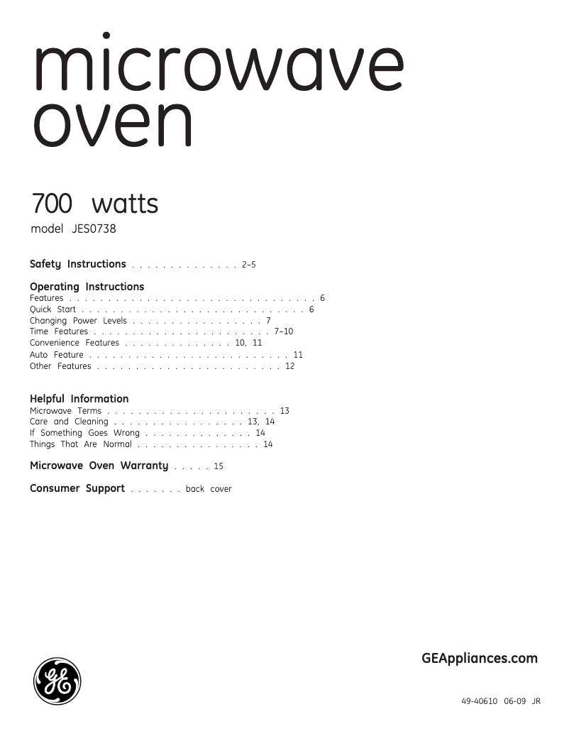 Página 1 del manual Manual de usuario GE JES0738DPWW