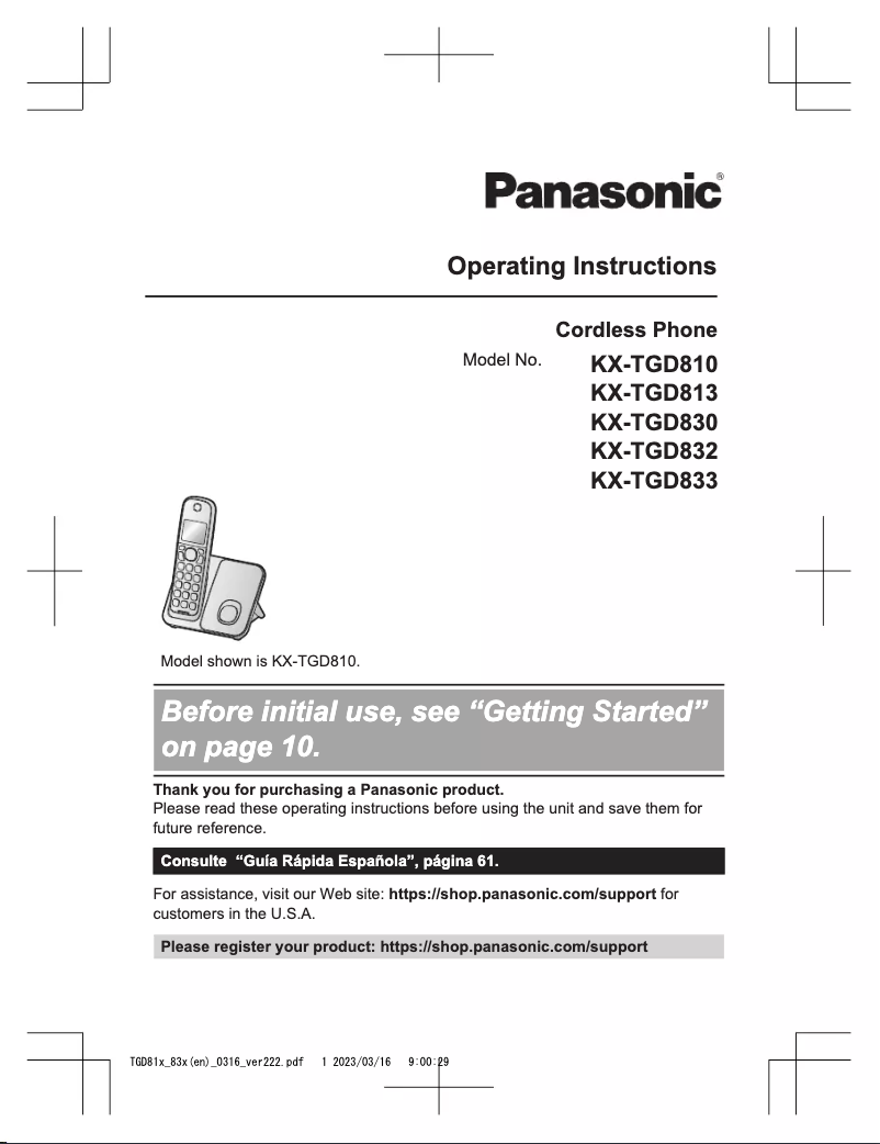 Page 1 de la notice Manuel utilisateur Panasonic KX-TGD810
