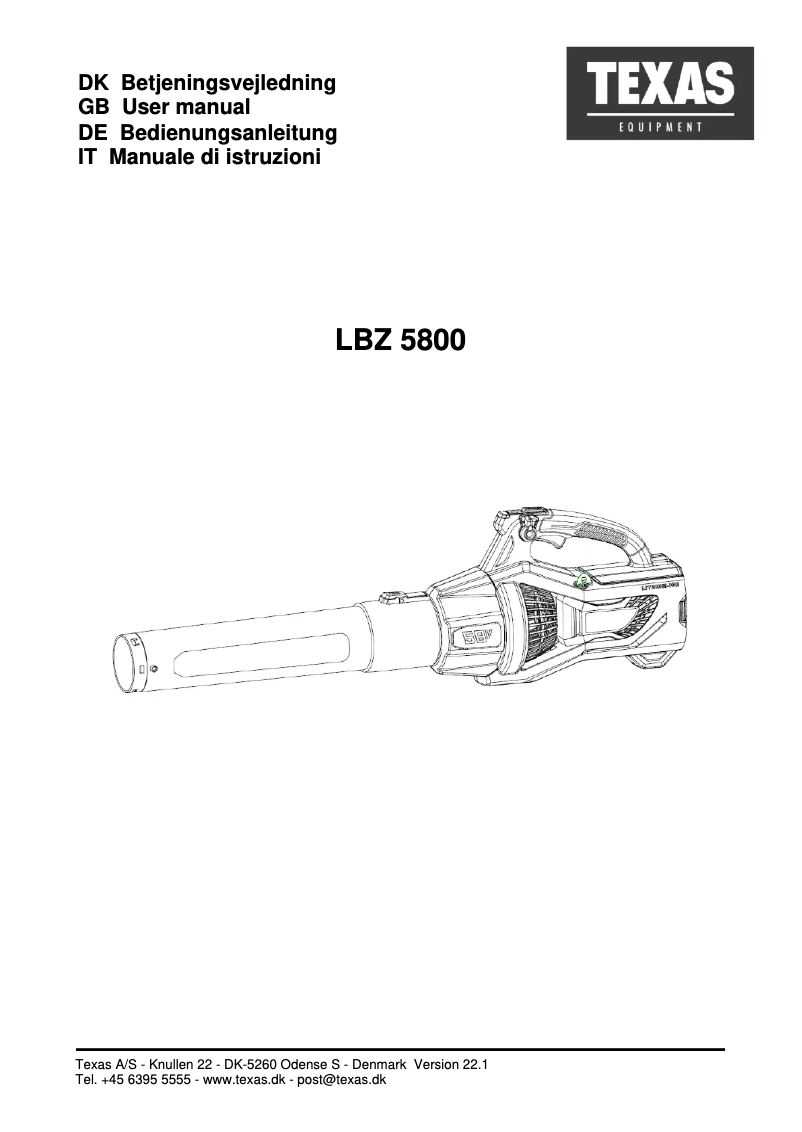 Page n°1 - Manuel utilisateur Texas LBZ 5800