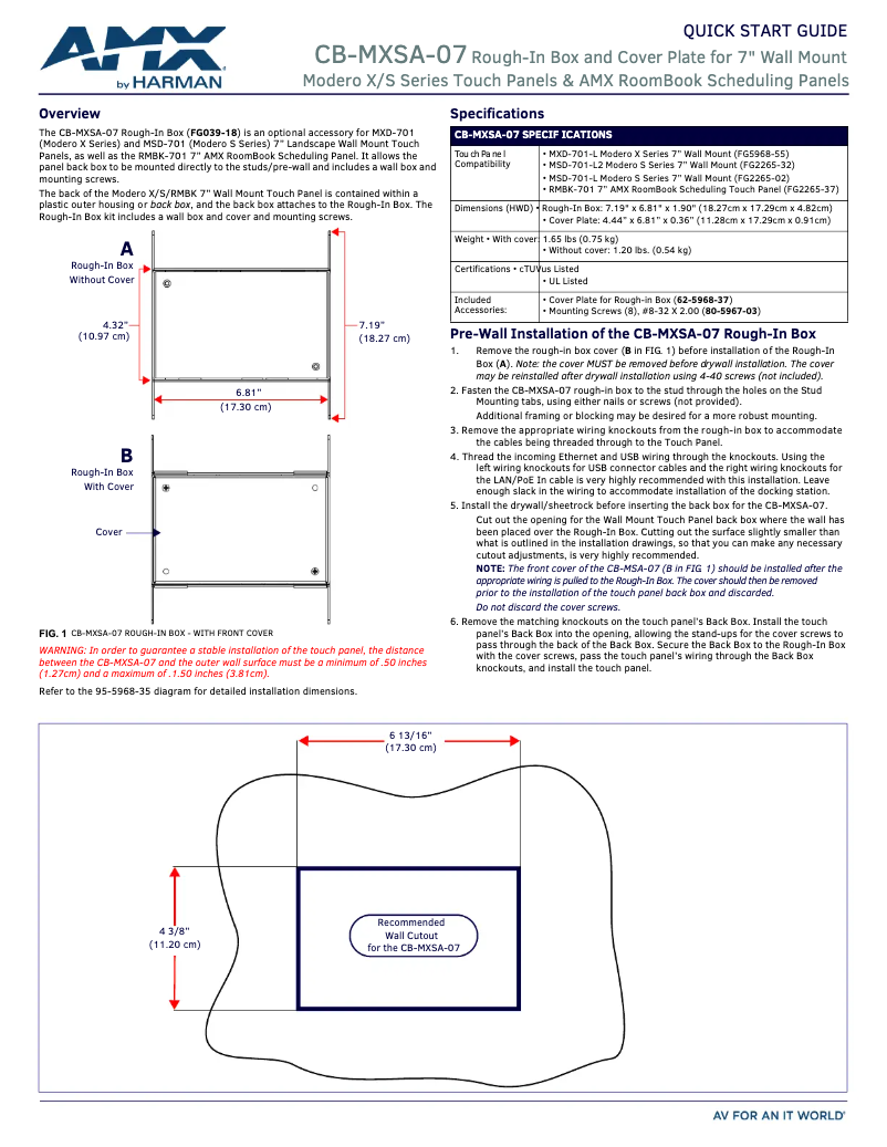 Page 1 de la notice Manuel utilisateur AMX CB-MXSA-07