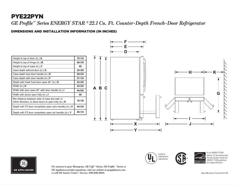 Page 1 de la notice Fiche technique GE PYE22PYNFS