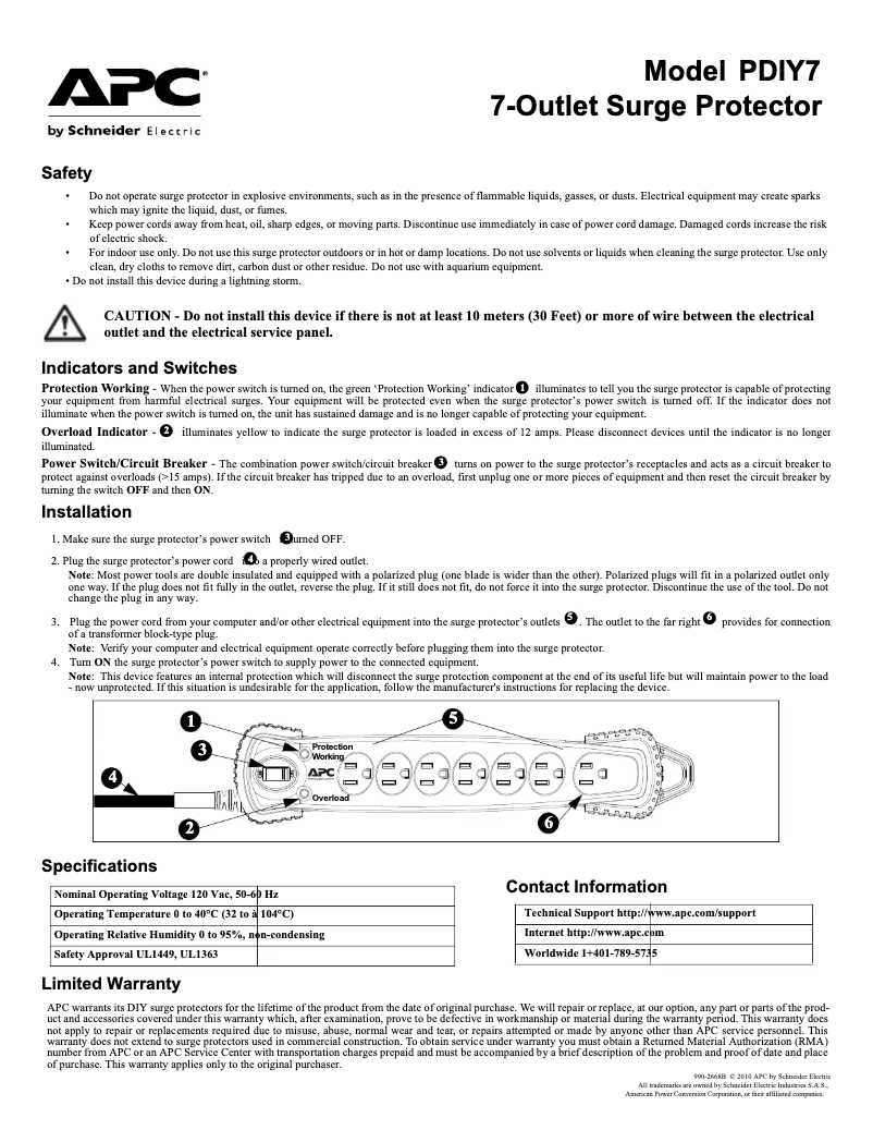 Page 1 de la notice Manuel utilisateur APC PDIY7