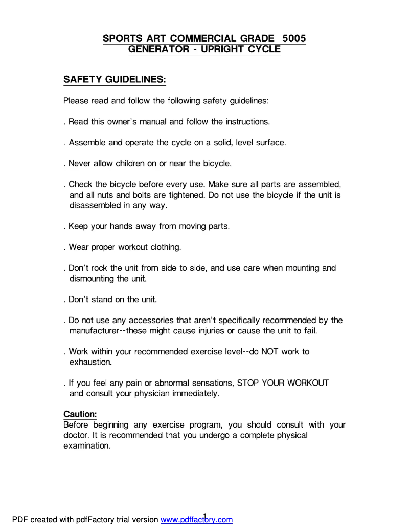 Page 1 de la notice Manuel utilisateur SportsArt 5005