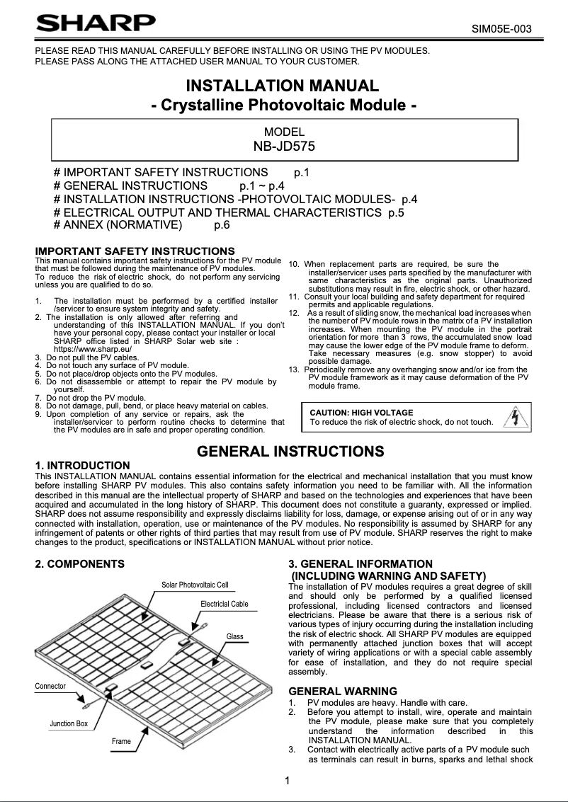 Page 1 de la notice Manuel utilisateur Sharp NB-JD575