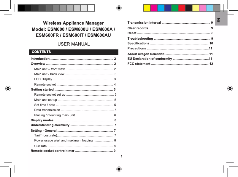 Page n°1 - Manuel utilisateur Oregon Scientific ESM 600