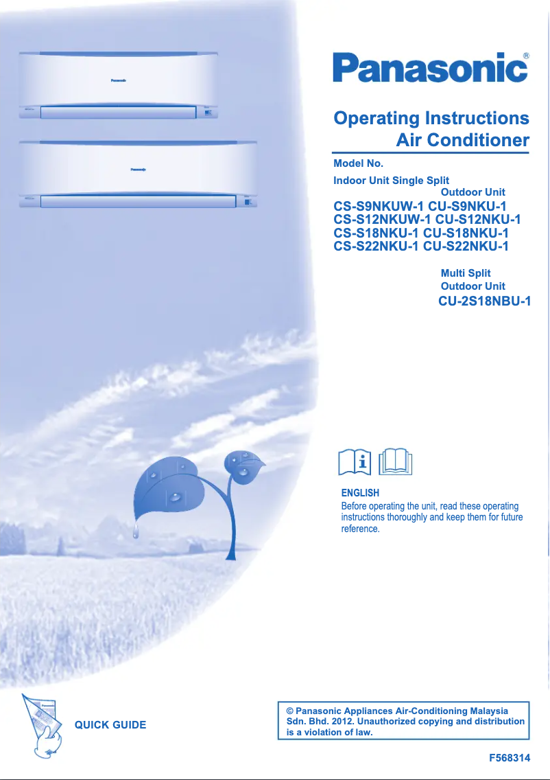 Page 1 de la notice Manuel utilisateur Panasonic CS-S9NKUW-1