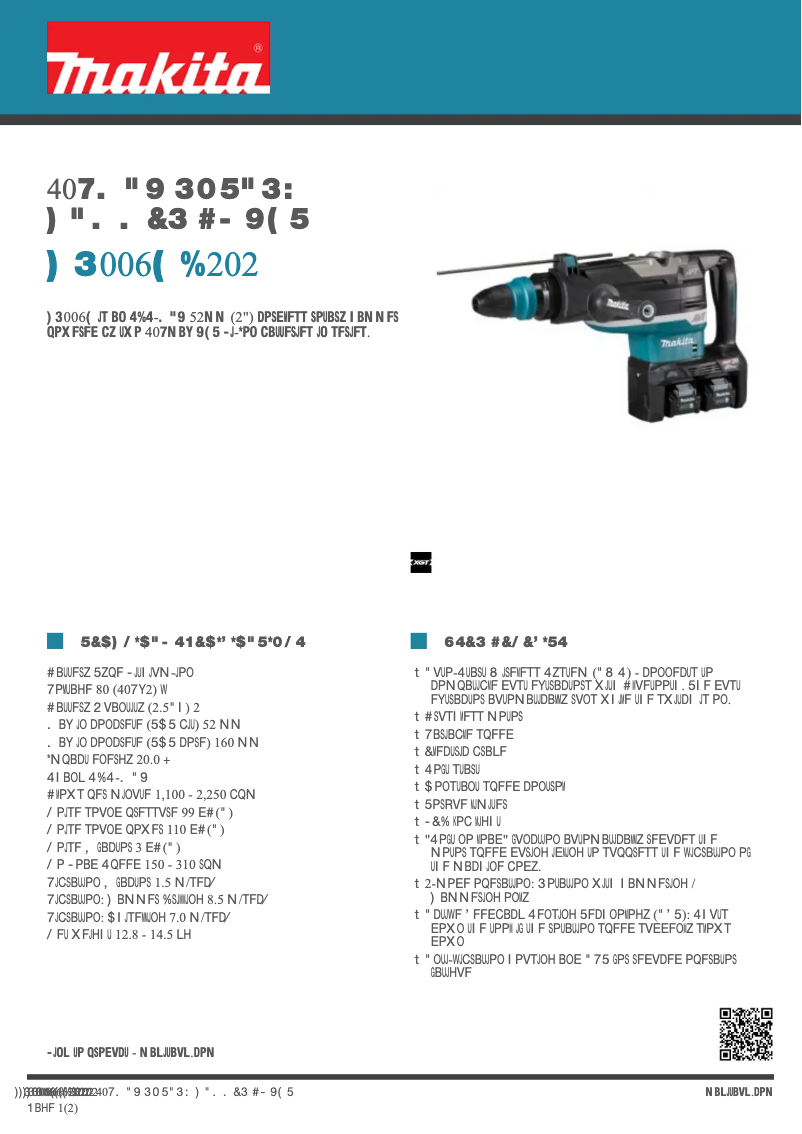 Page 1 de la notice Fiche technique Makita HR006GD202