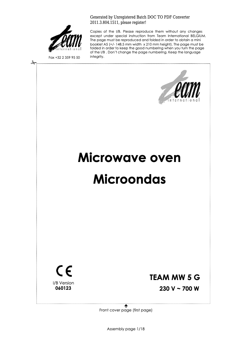 Image de la première page du manuel de l'appareil MW 5