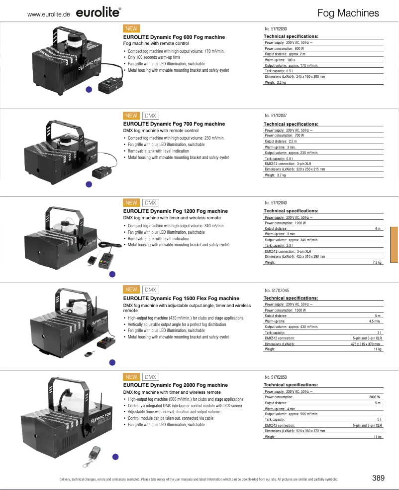 Page 1 de la notice Catalogue Eurolite Dynamic Fog 700