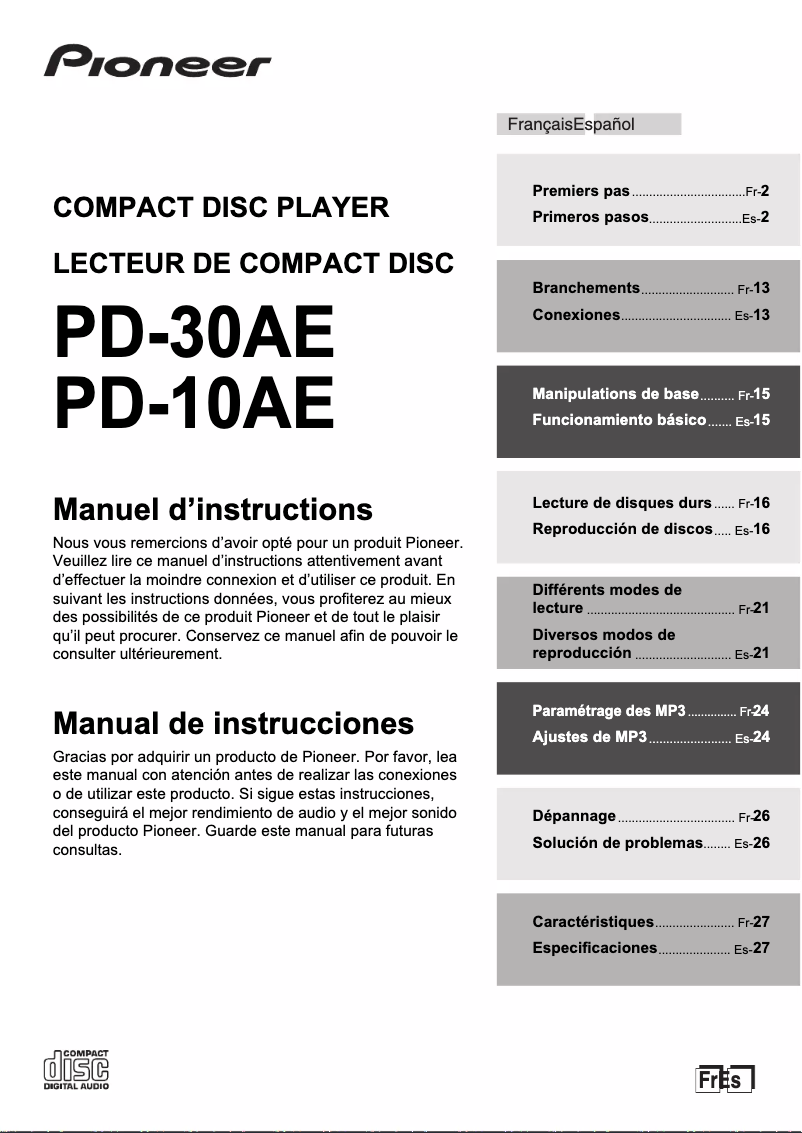 Page n°1 - Manuel utilisateur Pioneer PD-30AE