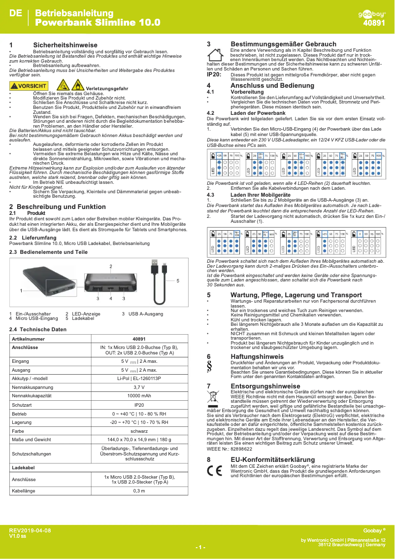 Page 1 de la notice Manuel utilisateur Goobay 40891