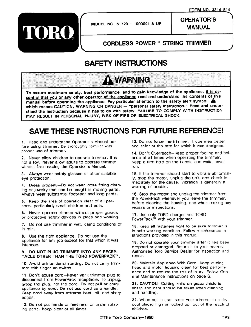 Página 1 del manual Manual de usuario Toro 51720