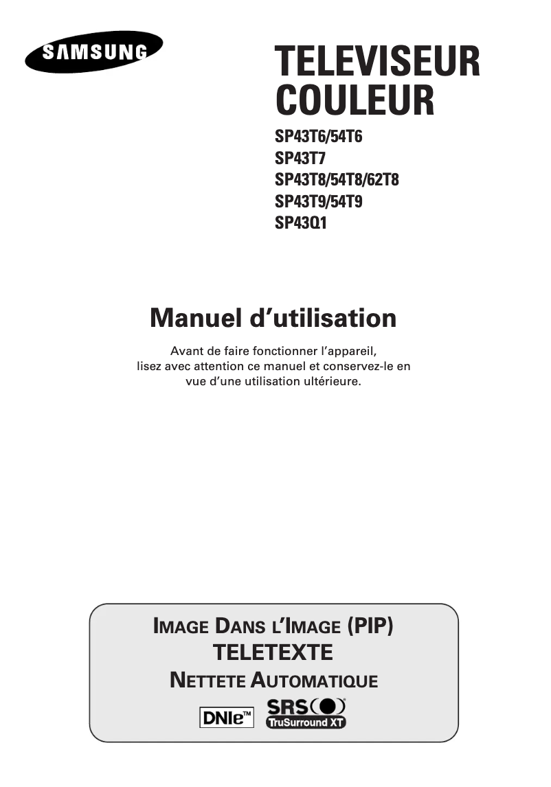 Page 1 de la notice Manuel utilisateur Samsung SP-62T8HE