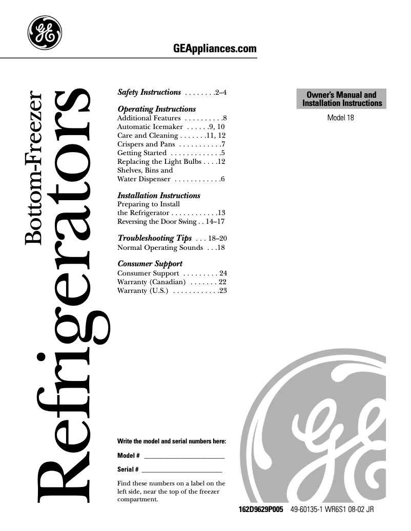 Page n°1 - Manuel d'utilisation et d'entretien GE Profile PDS18LBMCC