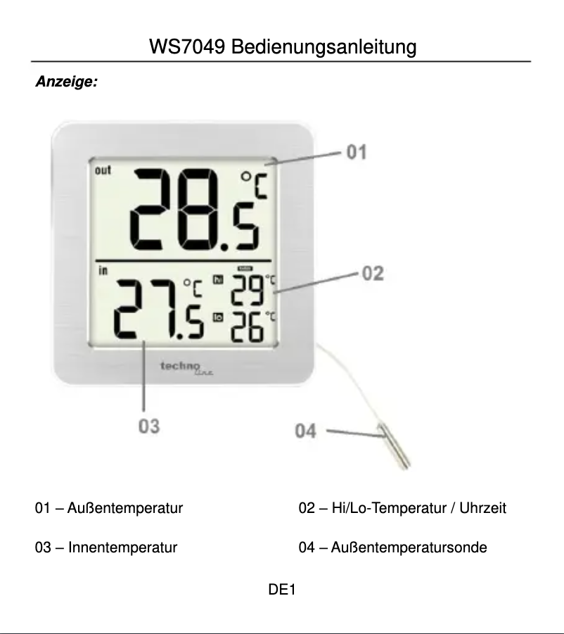 Page 1 de la notice Manuel utilisateur Techno Line WS 7049
