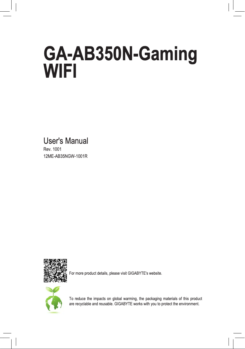 Page 1 de la notice Manuel utilisateur Gigabyte GA-AB350N-Gaming WIFI