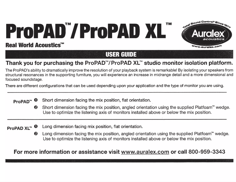 Página 1 del manual Manual de usuario Auralex ProPAD