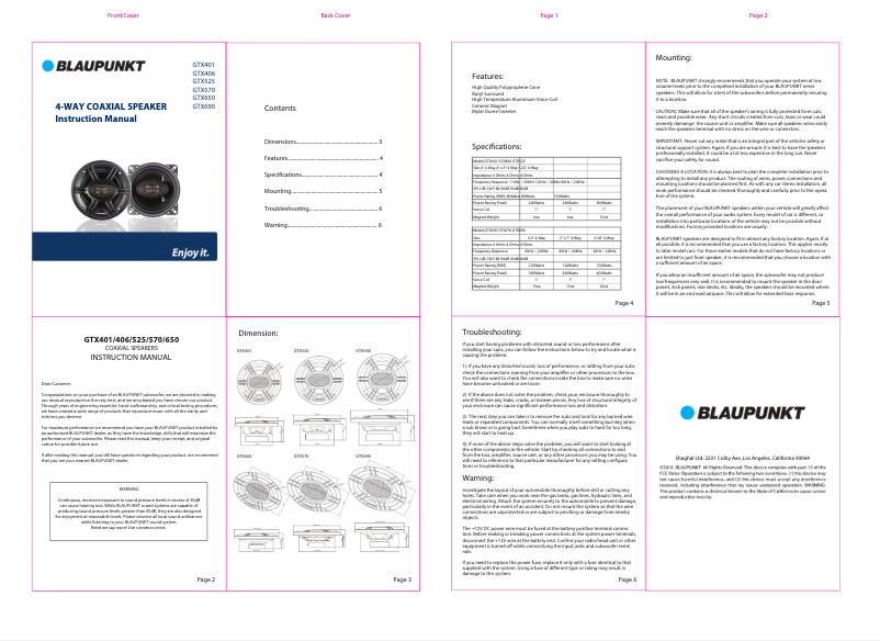 Page n°1 - Manuel utilisateur Blaupunkt GTX650