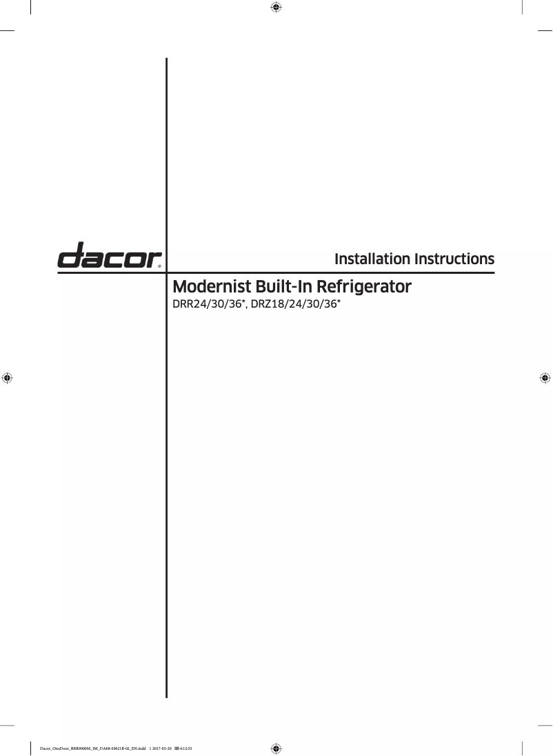 Page n°1 - Guide d'installation Dacor Modernist DRR30980RAP