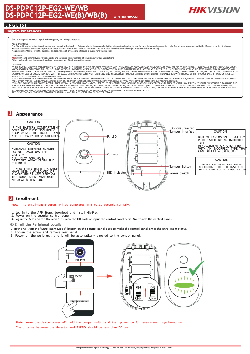 Page 1 de la notice Manuel utilisateur Hikvision DS-PDPC12P-EG2-WB