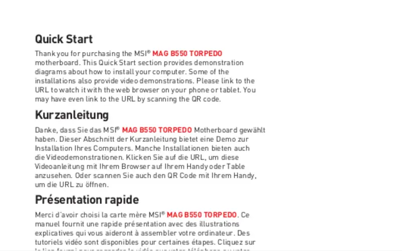 Page 1 de la notice Manuel utilisateur MSI MAG B550 Torpedo