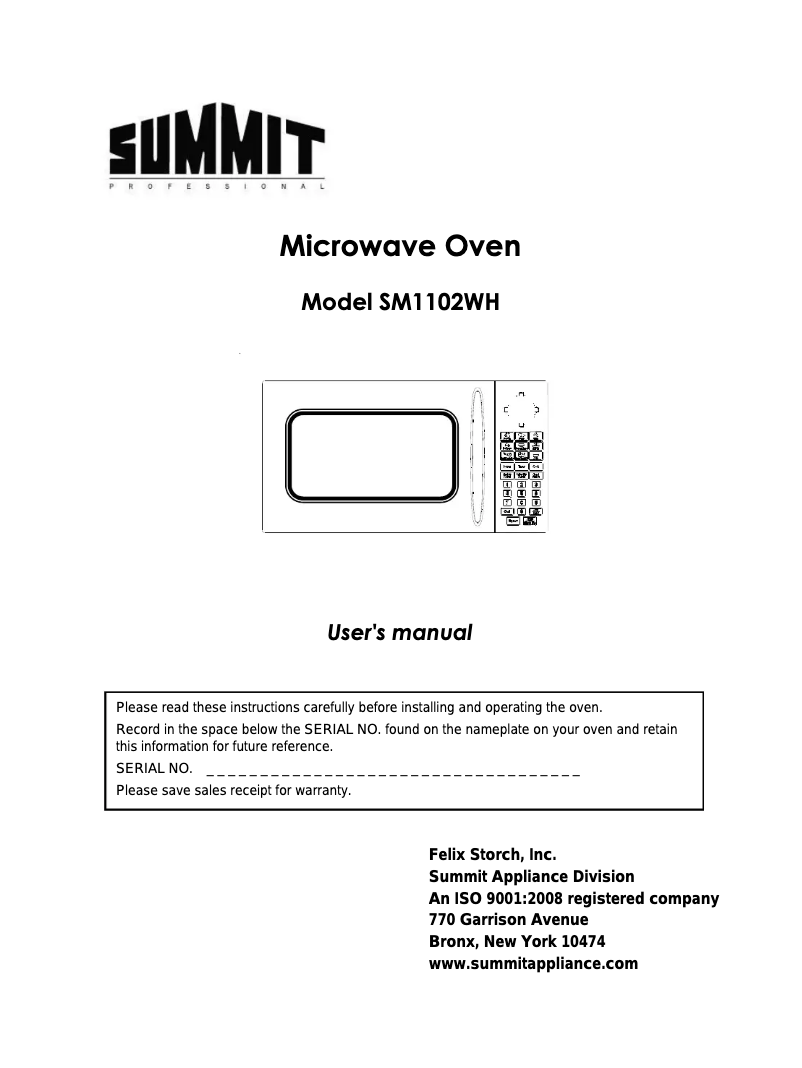 Page n°1 - Manuel utilisateur Summit SM1102WH
