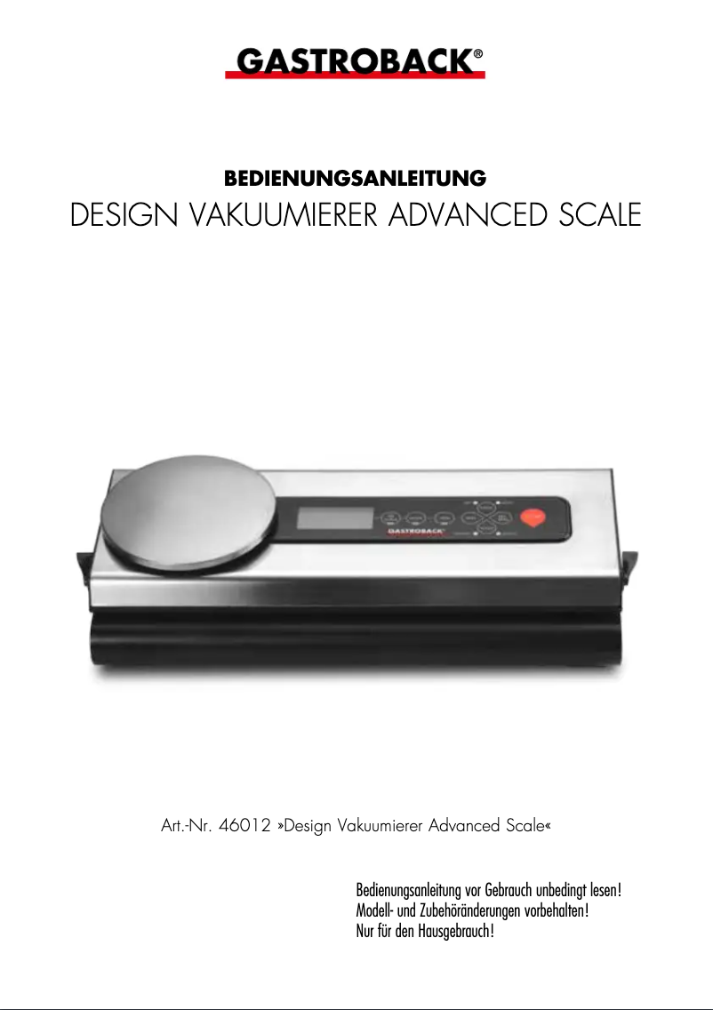 Image de la première page du manuel de l'appareil Design Vacuum Sealer Advanced Scale 46012
