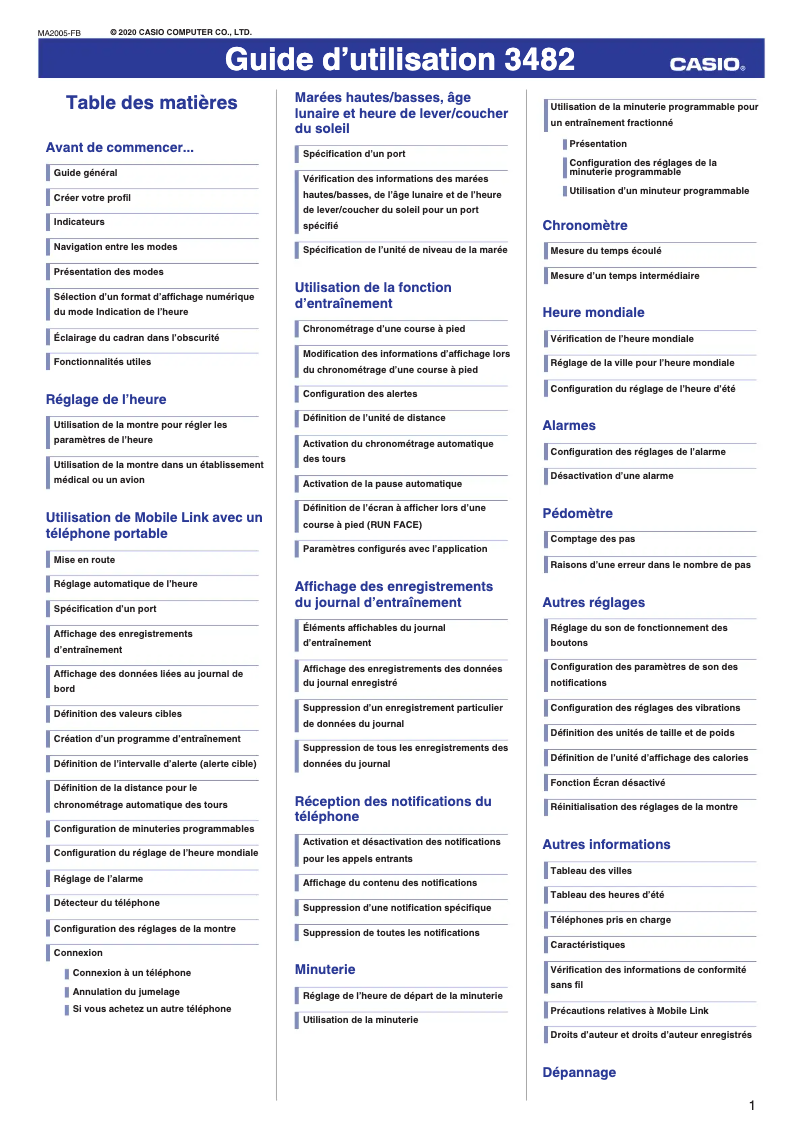 Page n°1 - Manuel utilisateur Casio G-Shock GBX-100