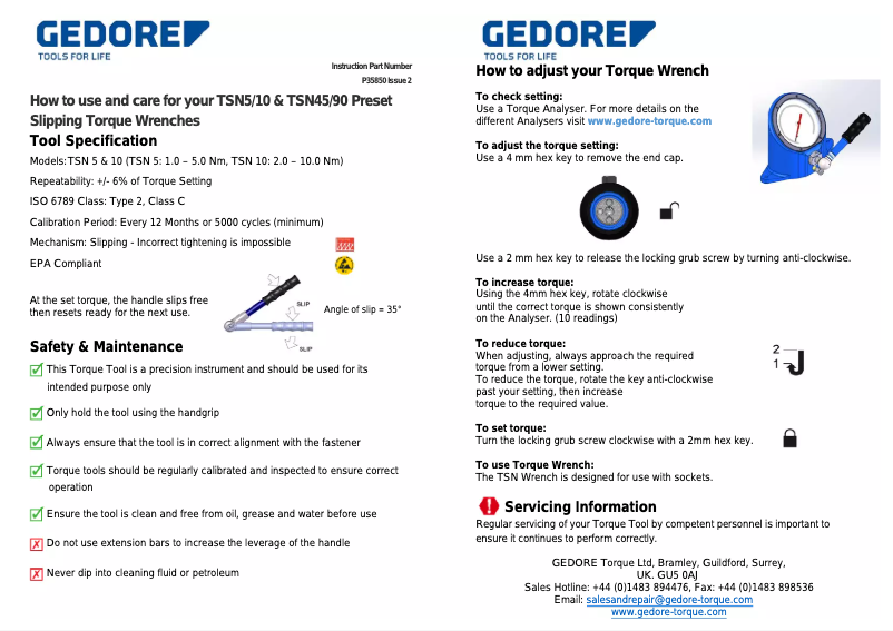 Page n°1 - Manuel utilisateur Gedore TSN 55