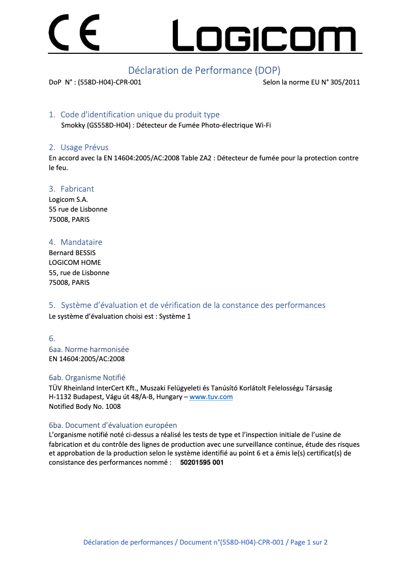 Page n°1 - Manuel utilisateur Logicom Smoky