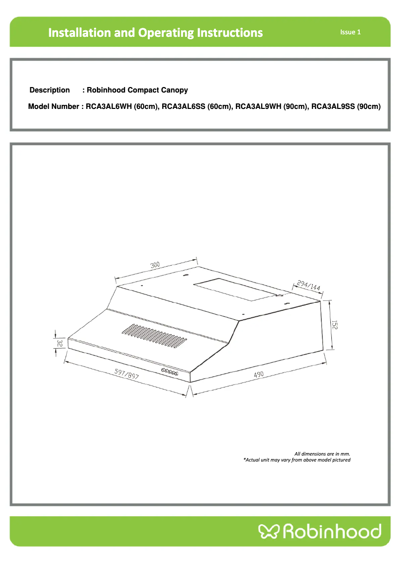 Page n°1 - Manuel utilisateur Robinhood RCA3