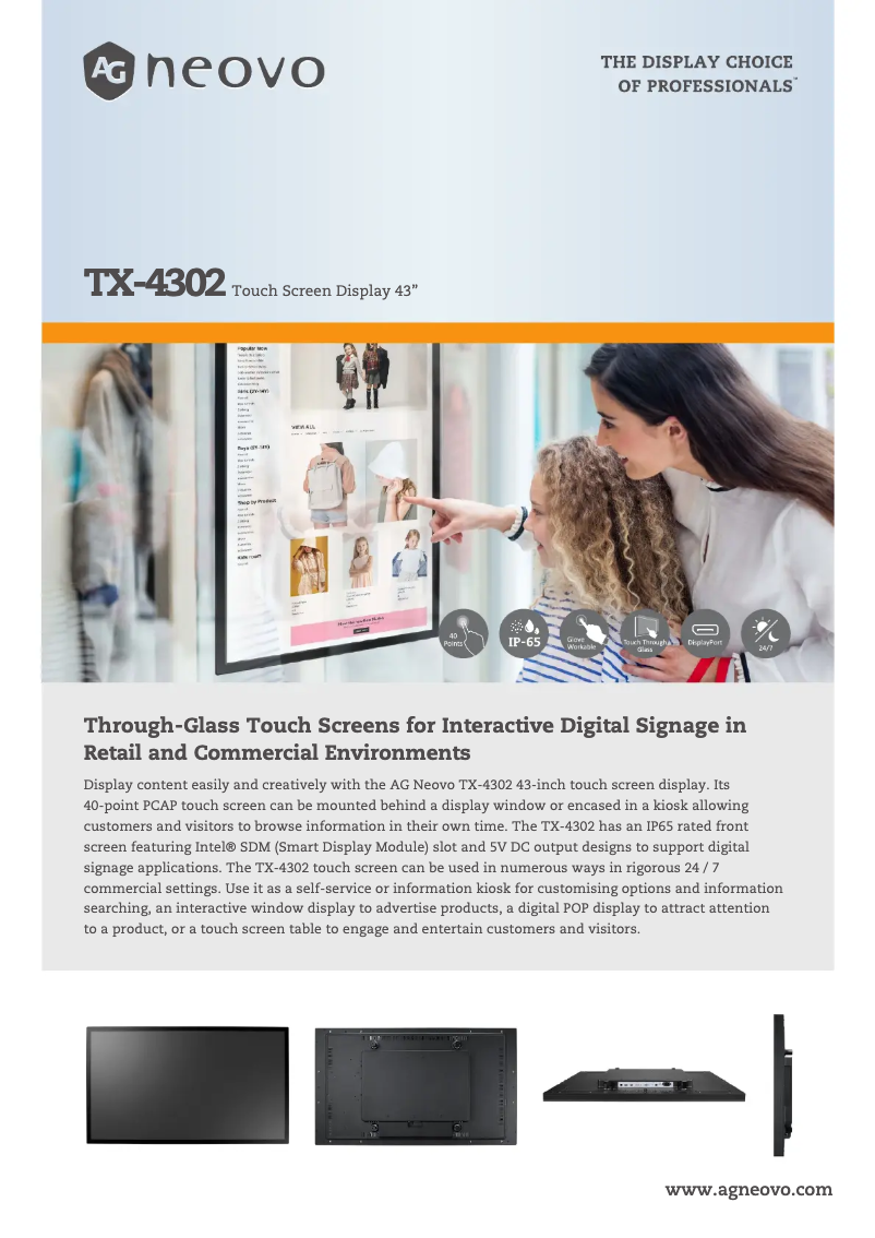 Page 1 de la notice Fiche technique AG Neovo TX-4302
