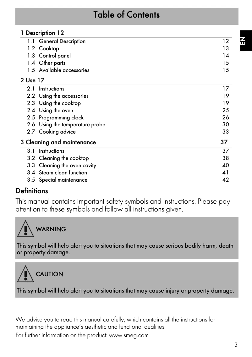 Page n°1 - Manuel utilisateur Smeg SPR36UIMX