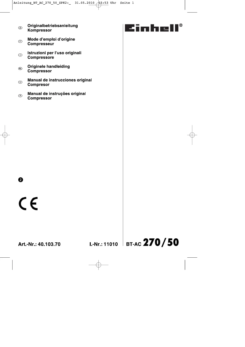 Page n°1 - Manuel utilisateur Einhell BT-AC 270/50