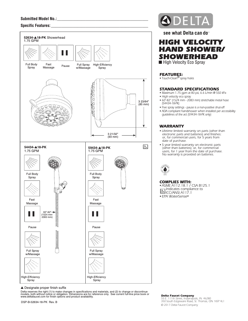 Page 1 de la notice Manuel utilisateur Delta 52634-18-PK