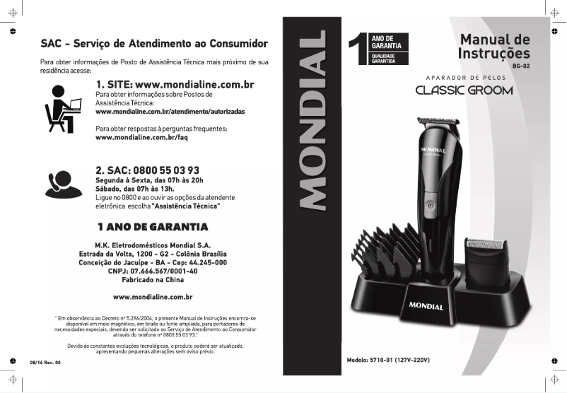 Page 1 de la notice Manuel utilisateur Mondial Classic Groom BG-02