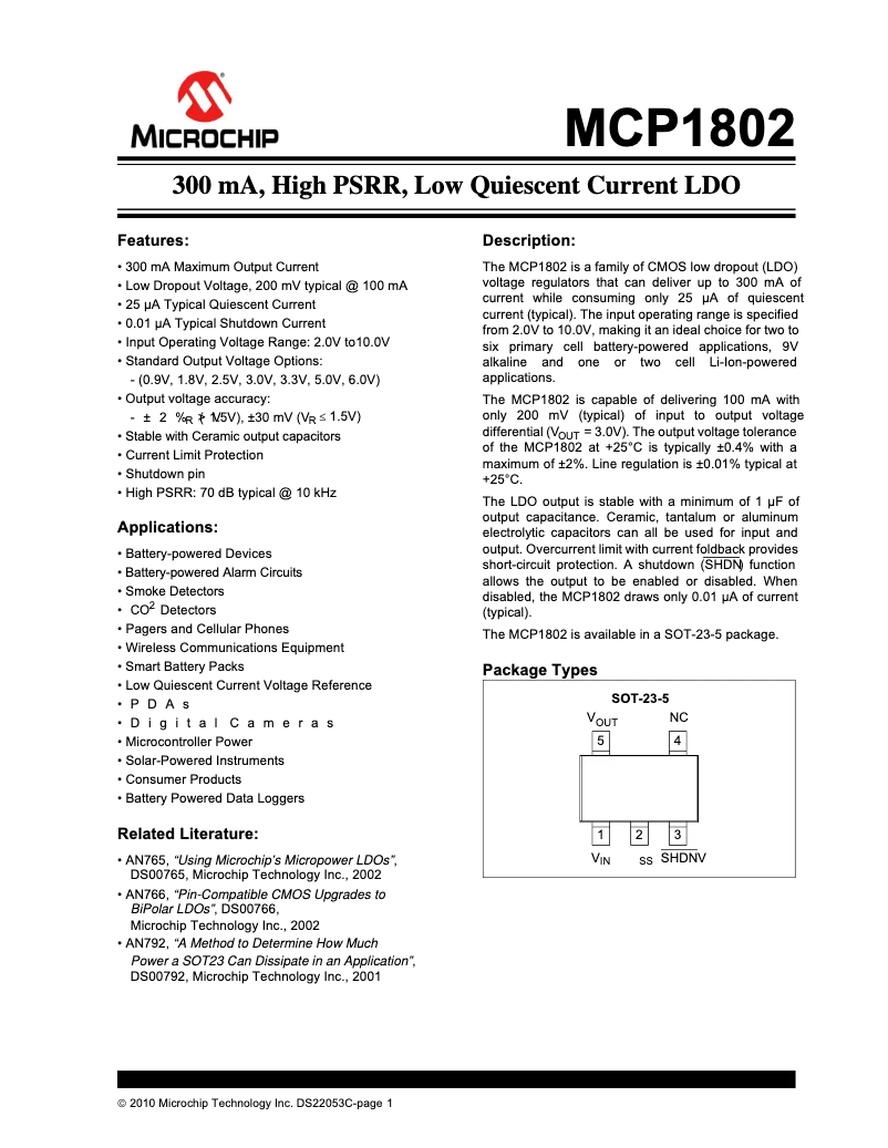 Page 1 de la notice Manuel utilisateur Microchip MCP1802