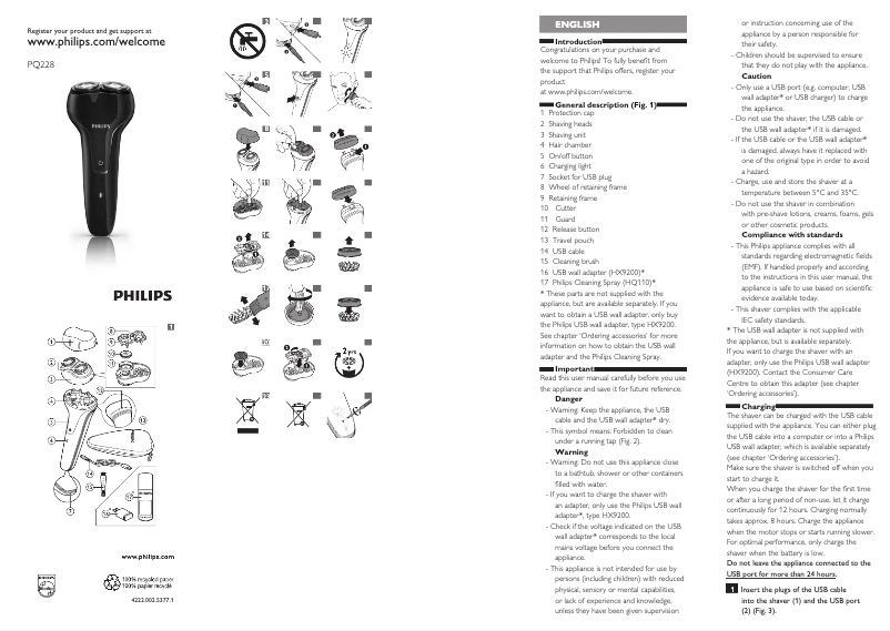 Page 1 de la notice Manuel utilisateur Philips PQ228