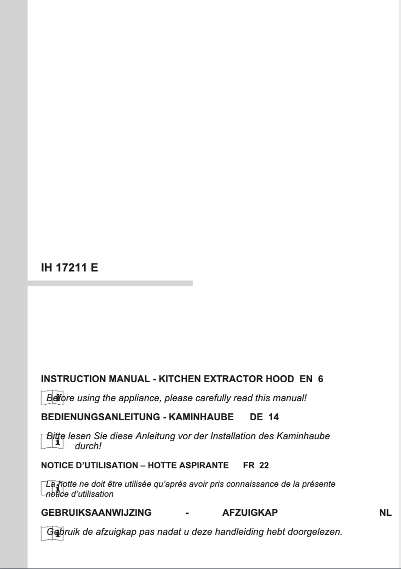 Page n°1 - Manuel utilisateur Amica IH 17211 E