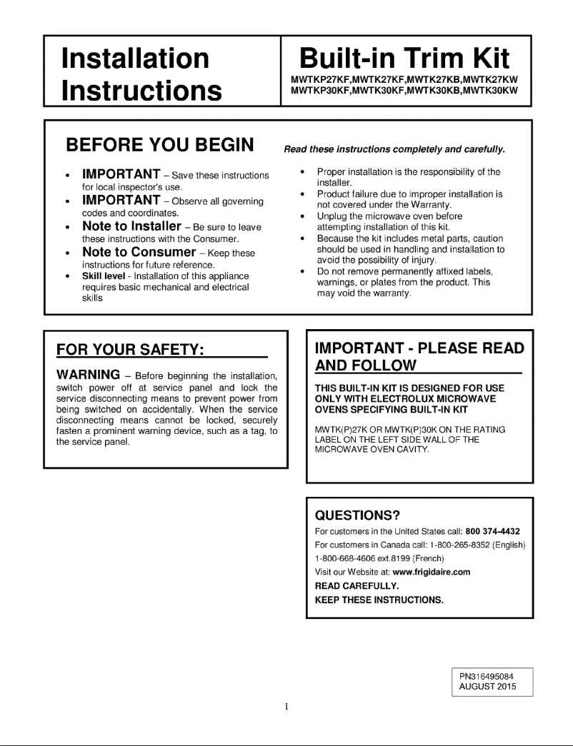 Image de la première page du manuel de l'appareil MWTK27KF