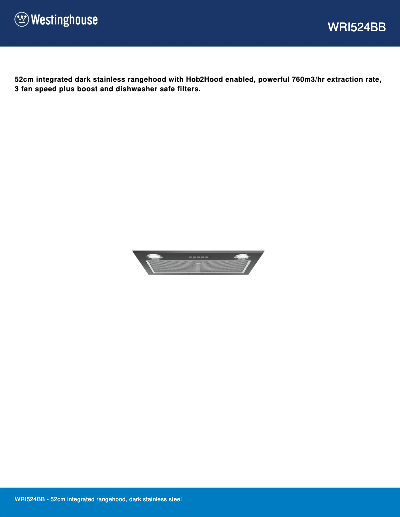 Page 1 of the manual Technical Sheet Westinghouse WRI524BB