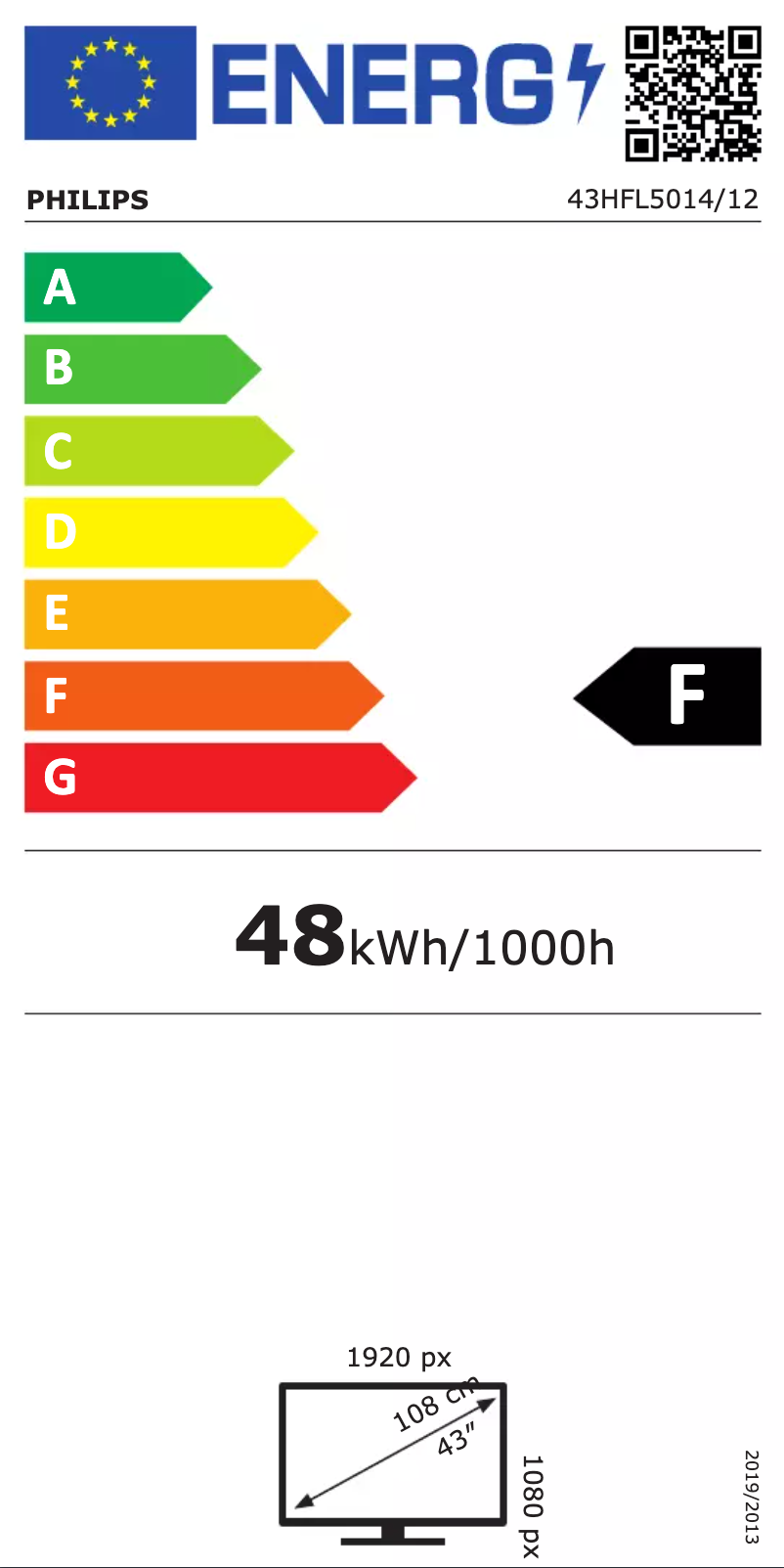 Page 1 de la notice Label énergétique Philips 43HFL5014