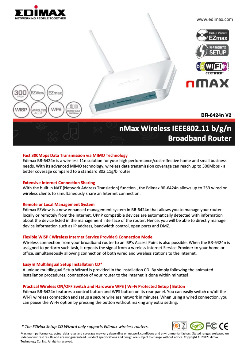 Page 1 de la notice Manuel utilisateur Edimax BR-6424n V2