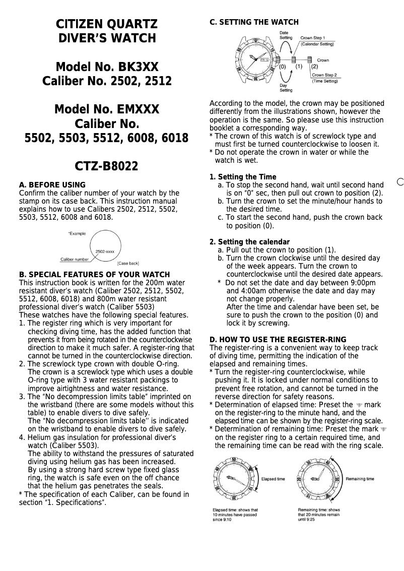 Page 1 de la notice Manuel utilisateur Citizen Cal 2512
