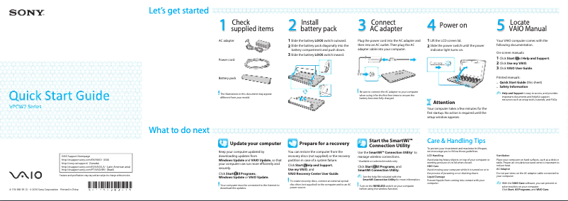 Page 1 de la notice Manuel utilisateur Sony Vaio VPCW211