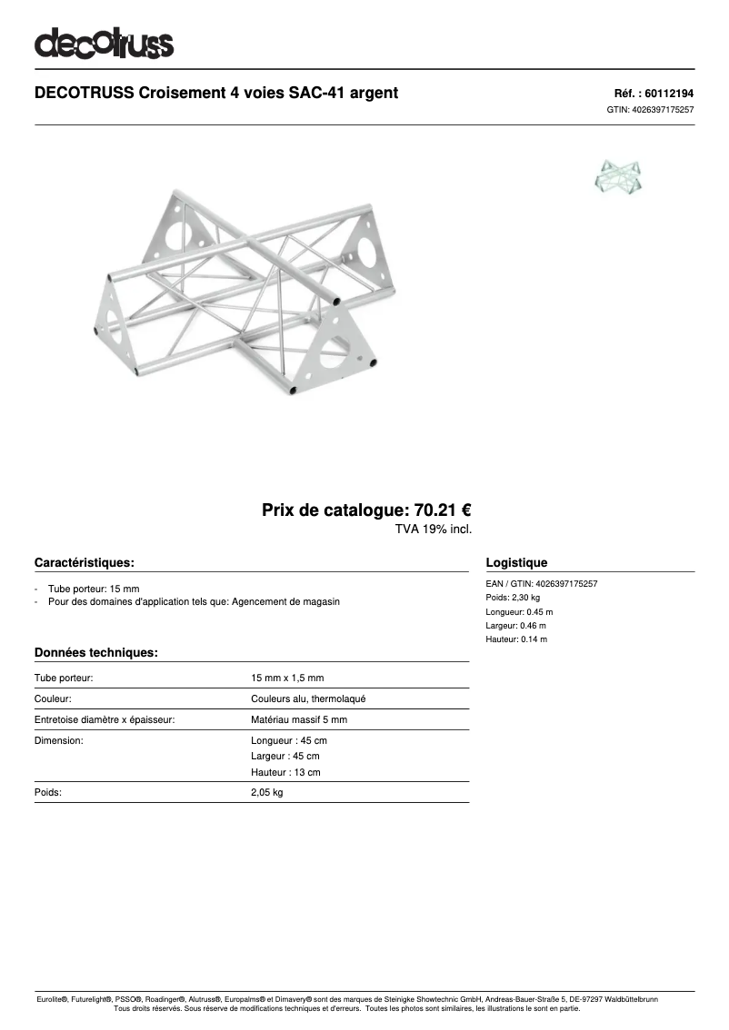 Page n°1 - Fiche technique Decotruss SAC 41