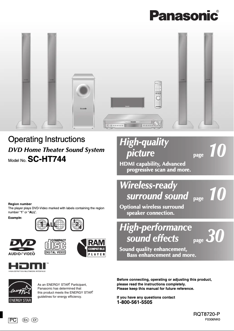 Page 1 de la notice Manuel utilisateur Panasonic SC-HT744